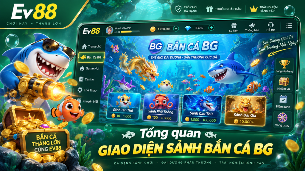 Tổng quan giao diện sảnh Bắn Cá BG tại EV88