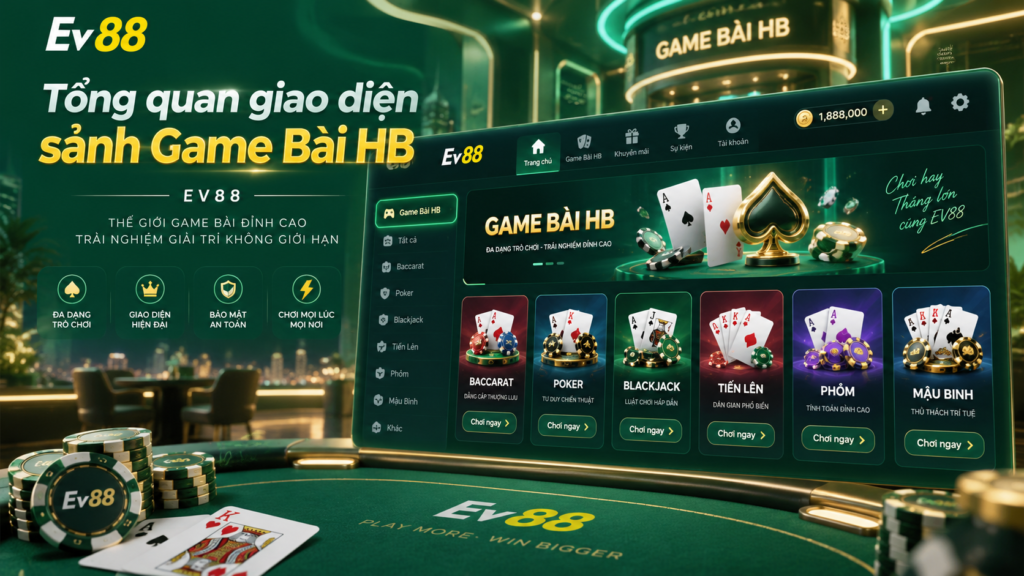 Tổng quan giao diện sảnh Game Bài HB tại EV88