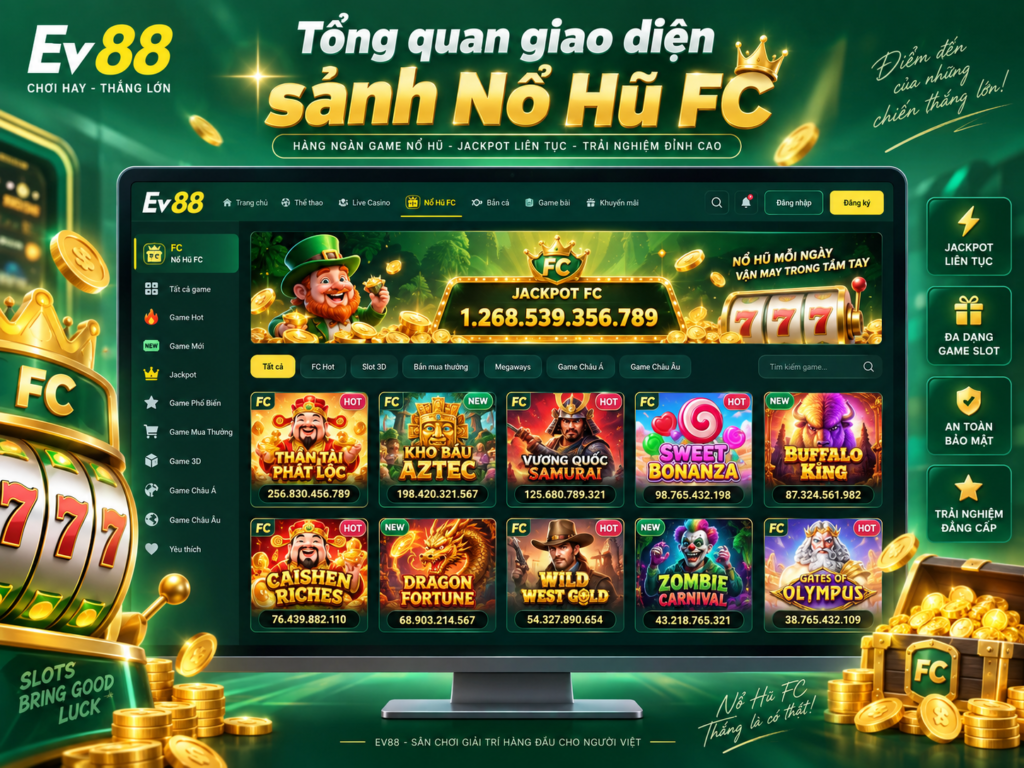 Tổng quan giao diện sảnh Nổ Hũ FC tại EV88